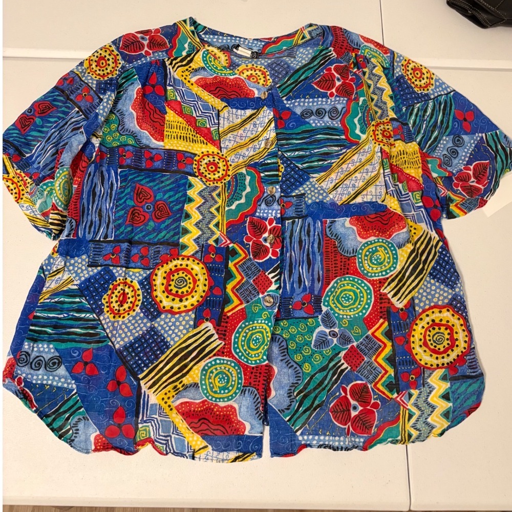 Vintage Copy Cats Abstract Geometric Cotton Button Up Shirt Multi Color 90s g5